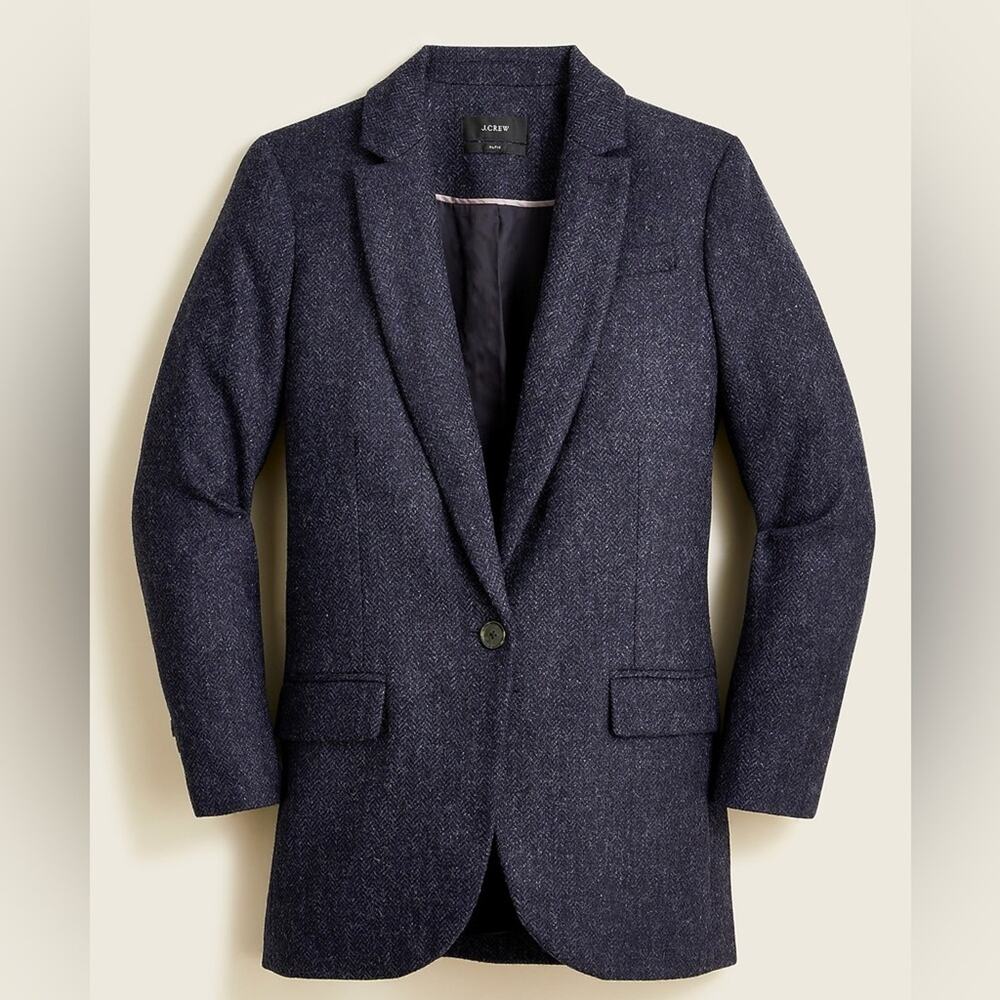 J. Crew Alfie Blue Herringbone English Wool Blazer Relaxed Modern Classic Sz 4